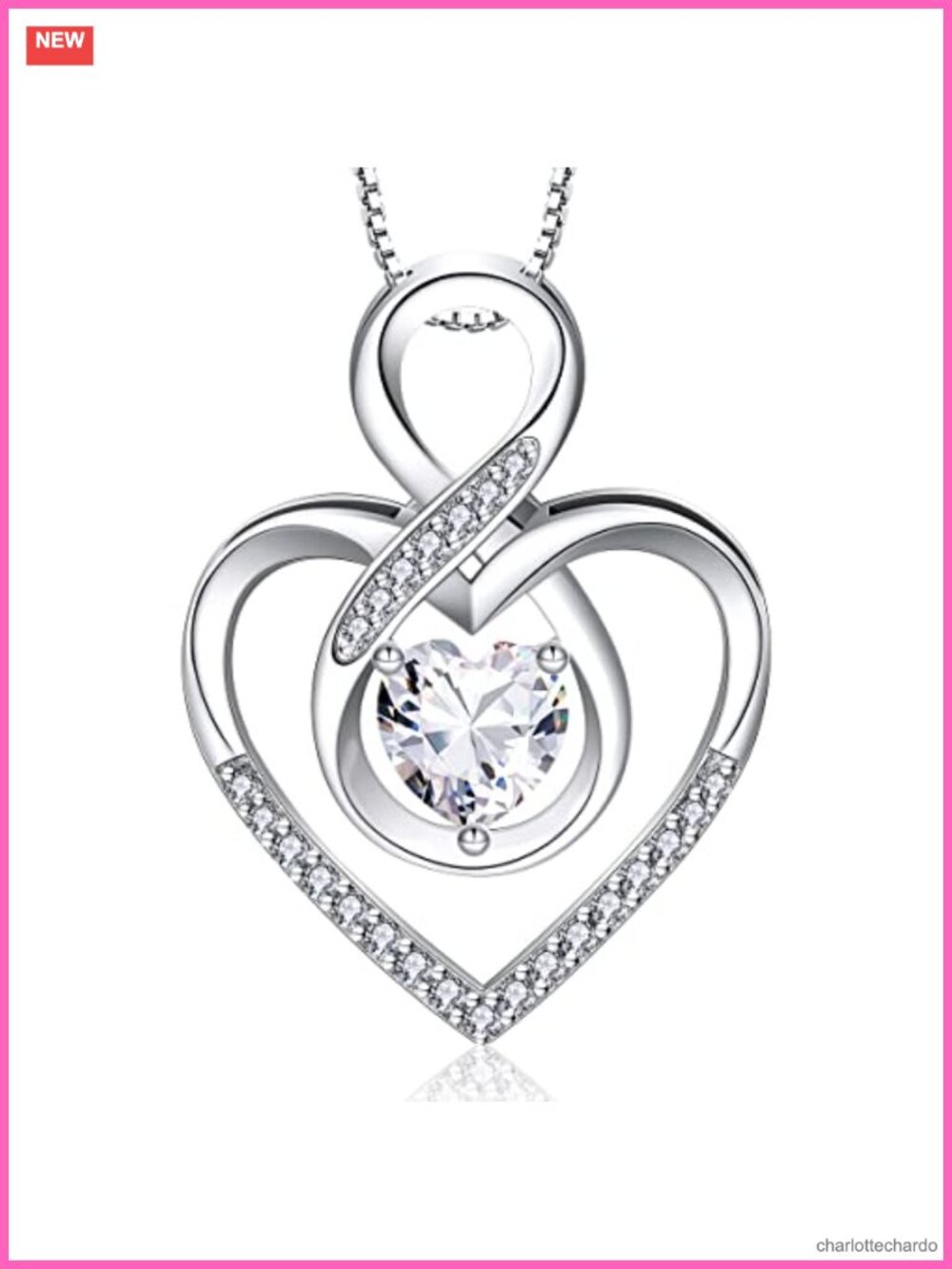 925 Sterling Silver Infinity Heart Necklace Pendant Rhodium Plated